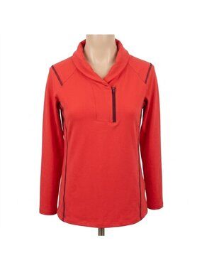 Wears Woody Womens Coral Red 1/4 Zip Pullover Sweatshirt USA Small (Faded)